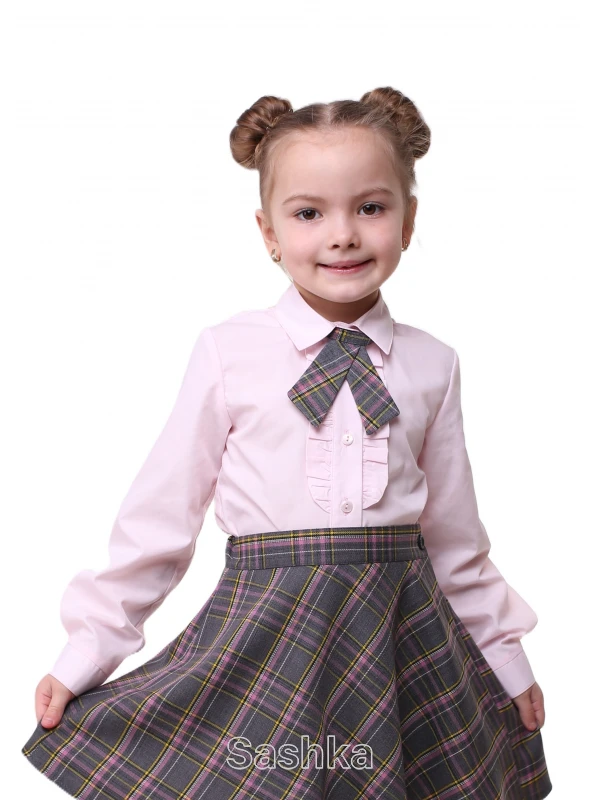 Краватка для дівчинки сіро-рожева клітинка